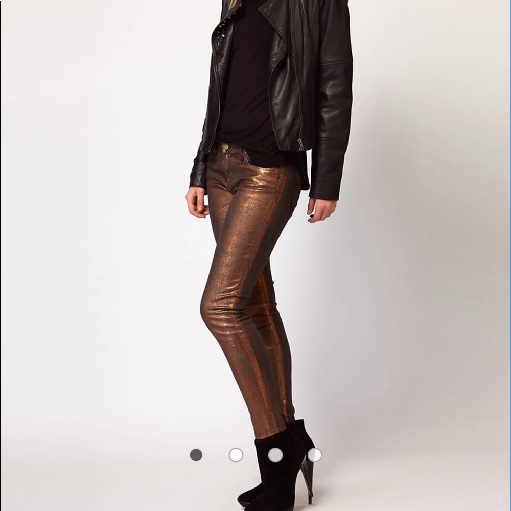 Bronze coated Current Elliott Stiletto jeans, 23